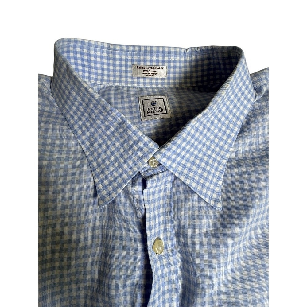 Peter Millar Button Down Shirt Mens XXL Blue Gingham Long Sleeve Cotton